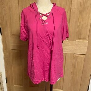 Livi Active Pink Lace-Up Hooded Tee